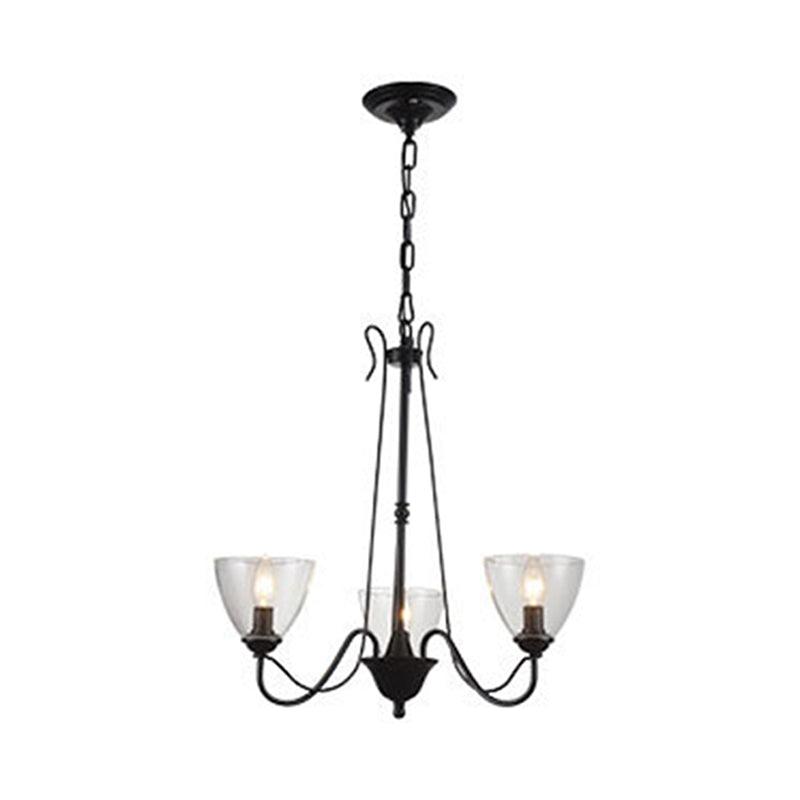 Black 3/5 Lights Pendant Chandelier Clear Glass Scroll Light - Rebooters