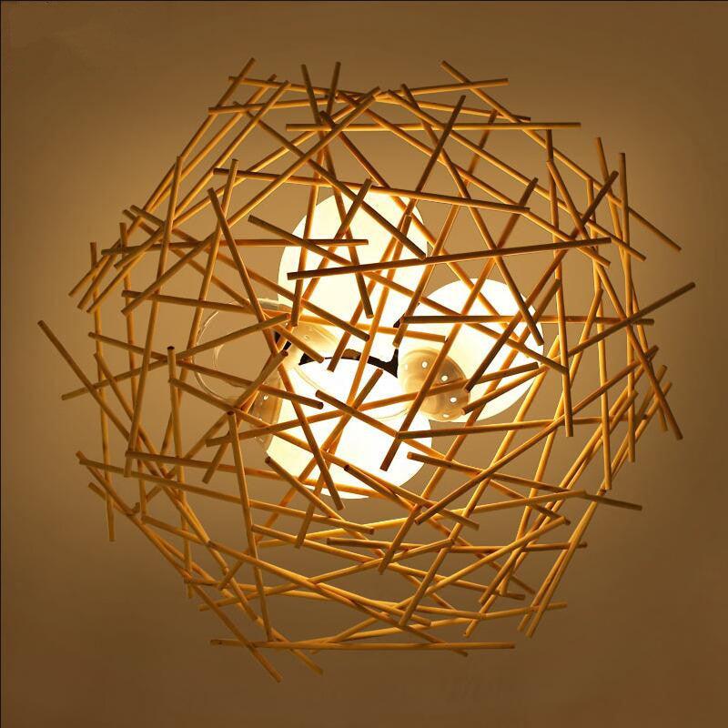 Birdnest Suspension Pendant Contemporary Wood 1 Bulb Beige Light Kit - Rebooters