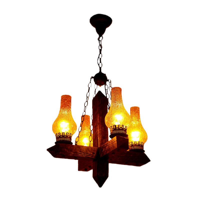 Amber Crackle Glass Vase Chandelier Lighting Farmhouse Pendant - Rebooters