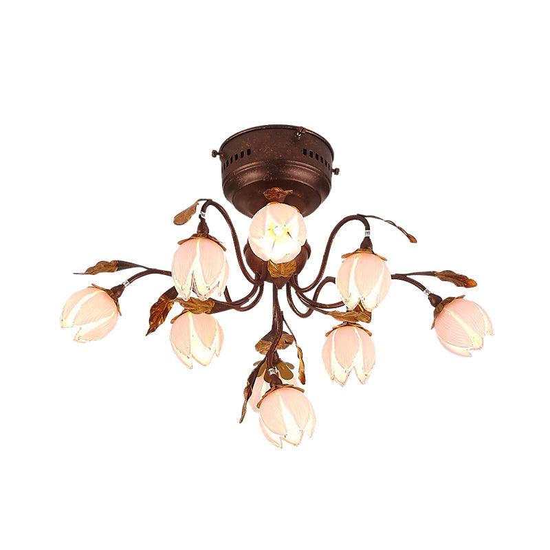 9 Lights Bedroom Semi Flush Countryside Rust Ceiling Light Fixture - Rebooters