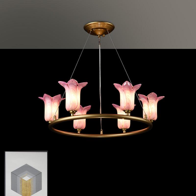 6 Bulbs Flared Pendant Lamp Traditionalism Purple Glass LED Chandelier - Rebooters