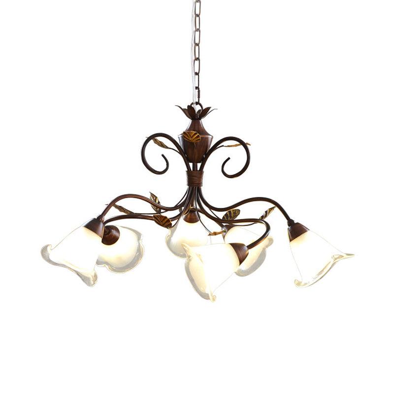 6 Lights Bedroom Hanging Chandelier Rustic Brown Pendant Lighting - Rebooters