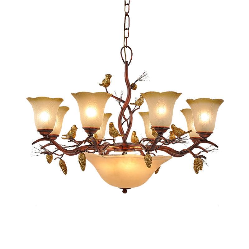 Bell Living Room Chandelier Light Lodge Milky Glass Lamp - Rebooters