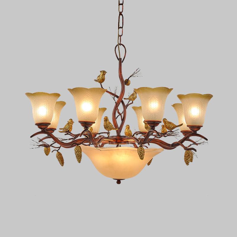 Bell Living Room Chandelier Light Lodge Milky Glass Lamp - Rebooters