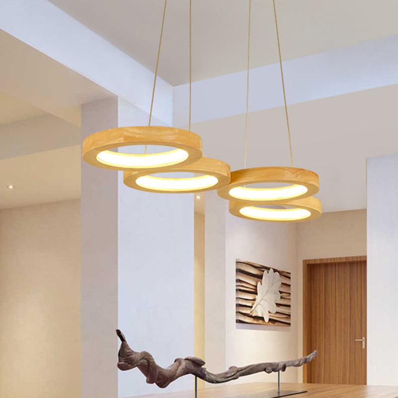 4/5 Lights Dining Room Chandelier with Orbicular Wood Shade - Rebooters