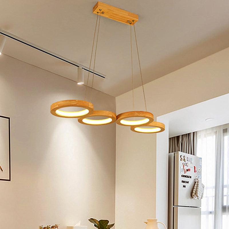 4/5 Lights Dining Room Chandelier with Orbicular Wood Shade - Rebooters