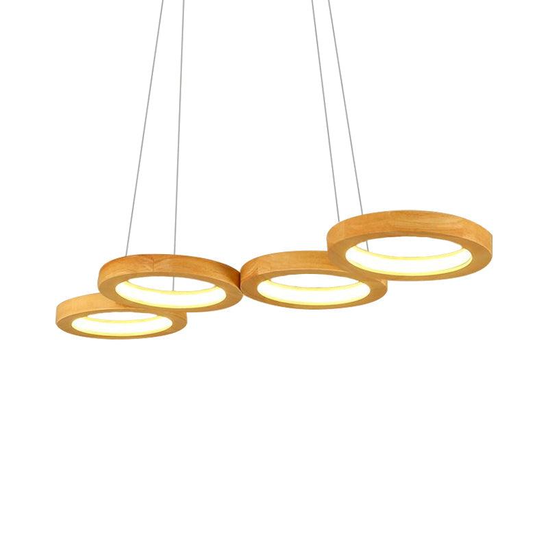 4/5 Lights Dining Room Chandelier with Orbicular Wood Shade - Rebooters