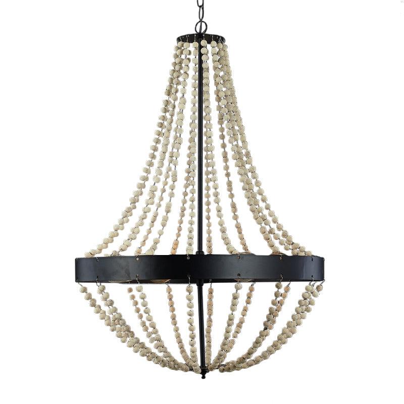 Wood Laser-Cut Chandelier Lamp Retro 4 Heads Black Ceiling Pendant Light - Rebooters