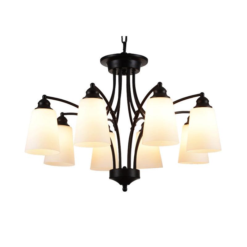 3/6/8 Lights Frosted Glass Hanging Chandelier Black Pendant - Rebooters