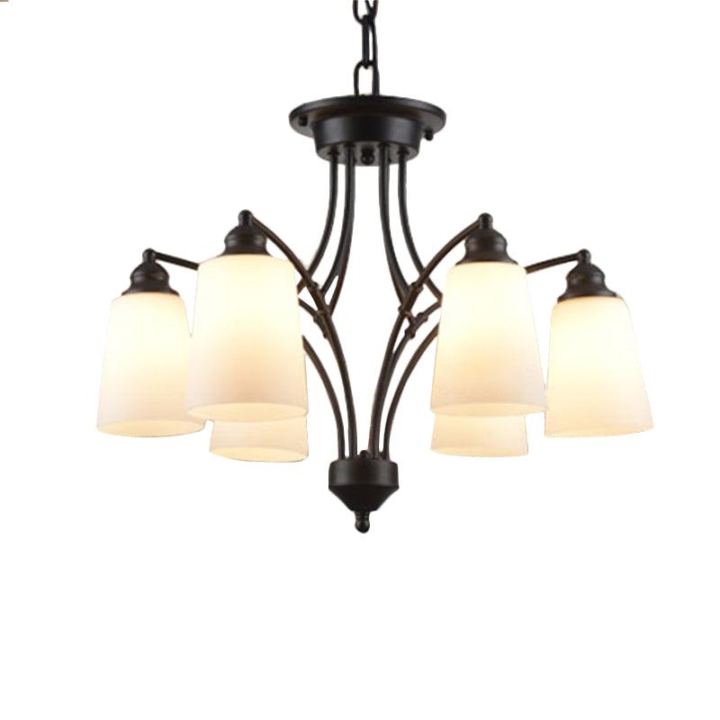 3/6/8 Lights Frosted Glass Hanging Chandelier Black Pendant - Rebooters