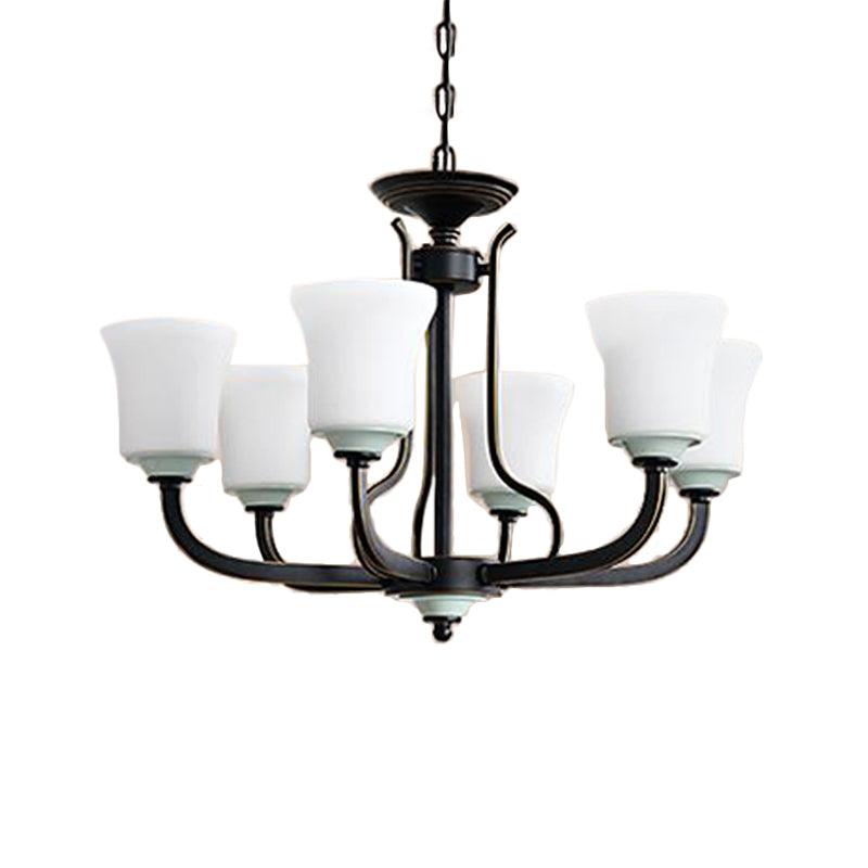 Bell Living Room Pendant Chandelier Traditional Opal Glass 3/6 Lights Black Fixture - Rebooters