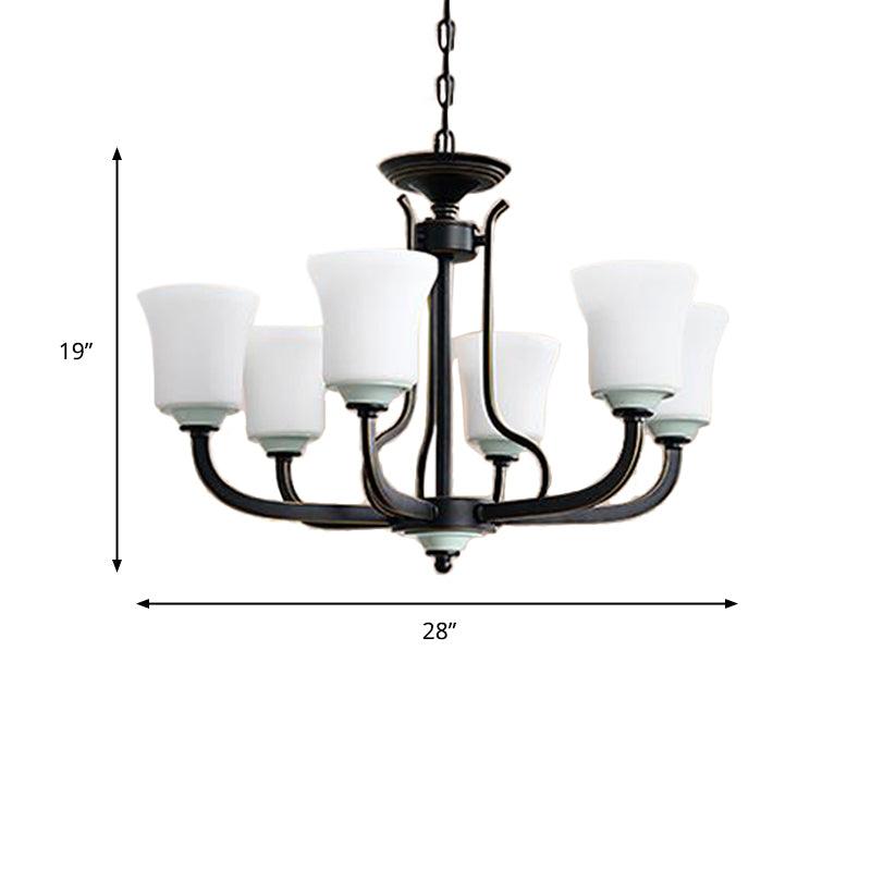 Bell Living Room Pendant Chandelier Traditional Opal Glass 3/6 Lights Black Fixture - Rebooters