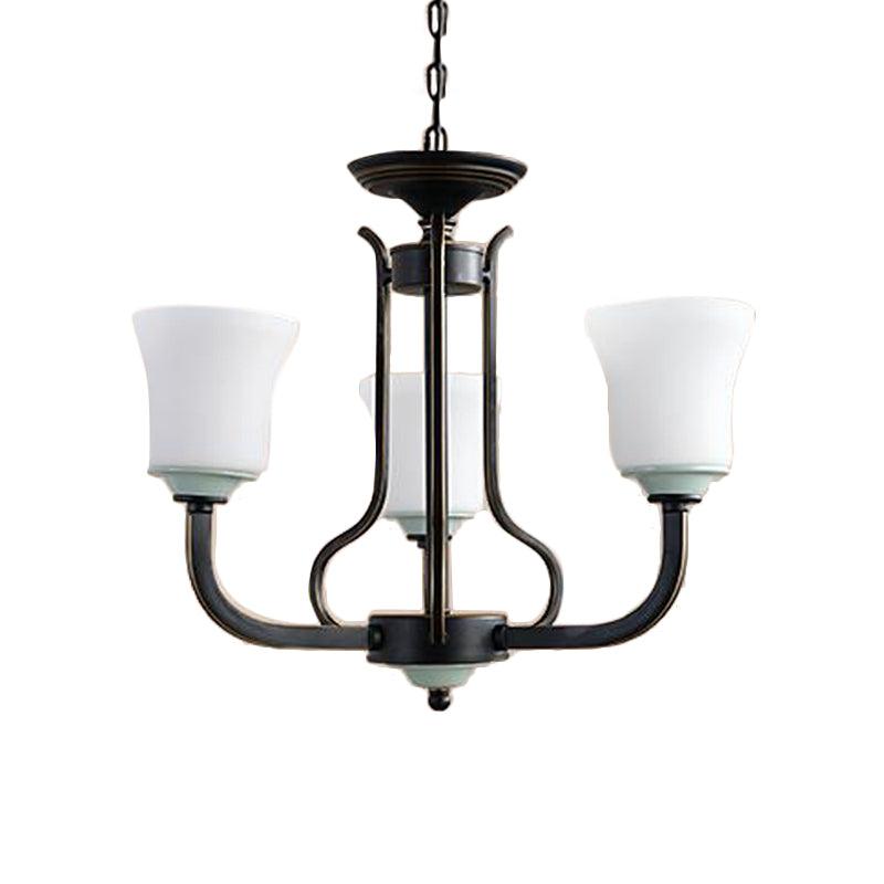 Bell Living Room Pendant Chandelier Traditional Opal Glass 3/6 Lights Black Fixture - Rebooters