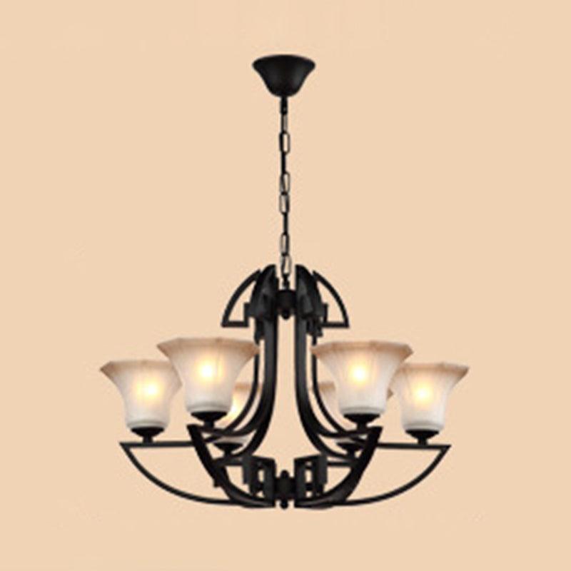 Black 3/6 Lights Pendant Chandelier Vintage Frosted Glass - Rebooters