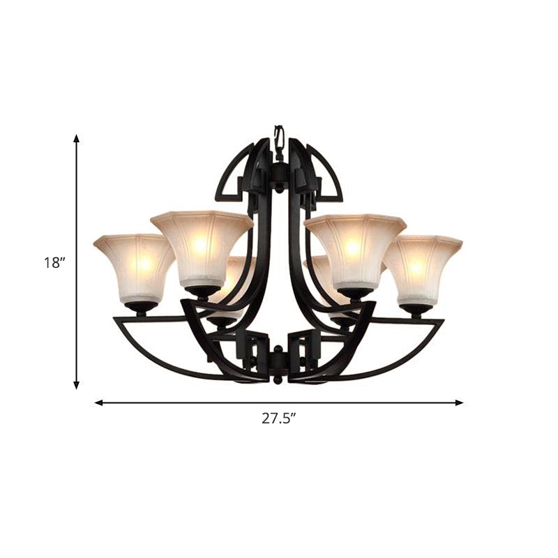 Black 3/6 Lights Pendant Chandelier Vintage Frosted Glass - Rebooters