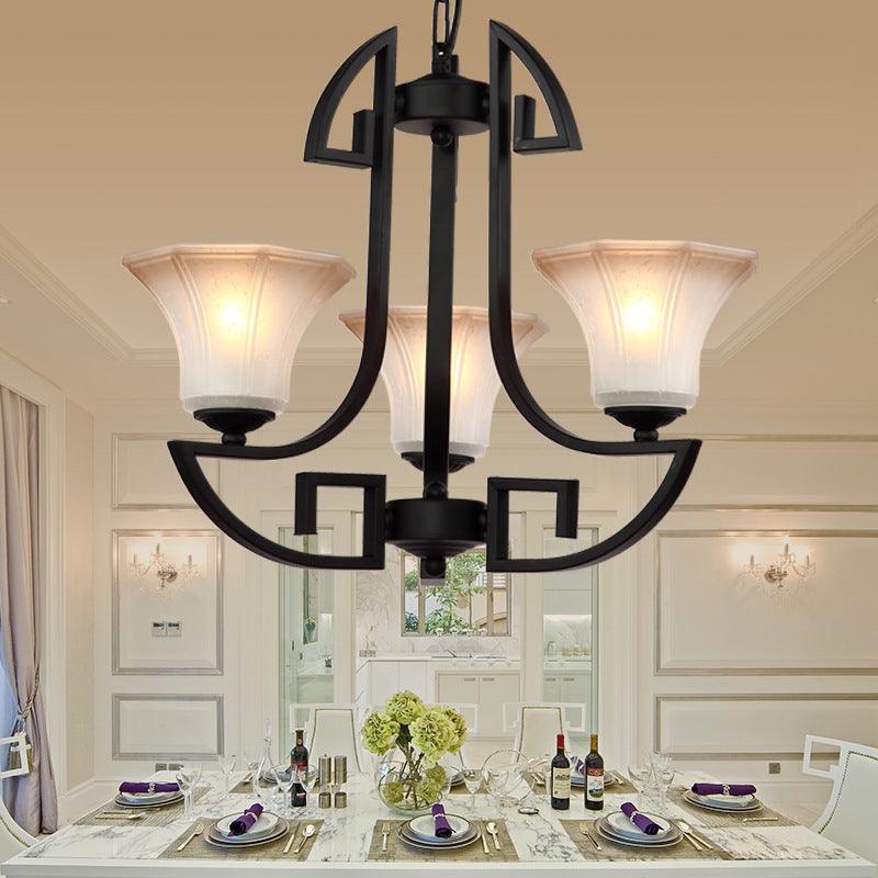 Black 3/6 Lights Pendant Chandelier Vintage Frosted Glass - Rebooters