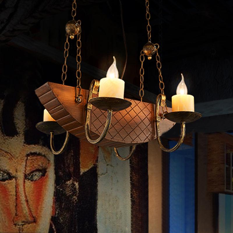 4 Bulbs Candle Chandelier Light Traditional Black Wood Fixture - Rebooters