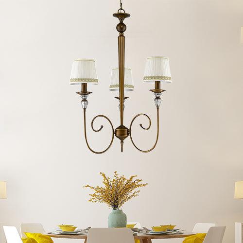 3 Lights Tapered Chandelier Classic White Fabric Pendant Light Fixture for Living Room - Rebooters