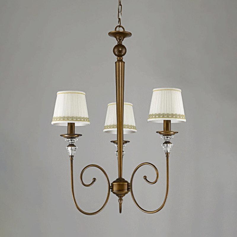 3 Lights Tapered Chandelier Classic White Fabric Pendant Light Fixture for Living Room - Rebooters