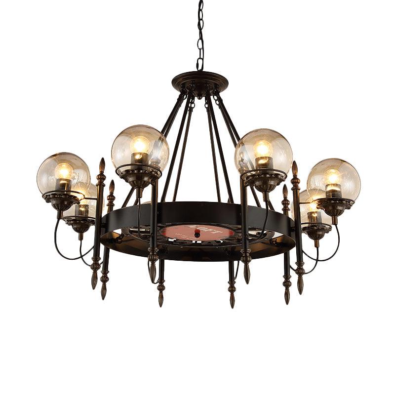 6/8 Lights Globe Chandelier Traditional Style Black Metal Pendant Light - Rebooters