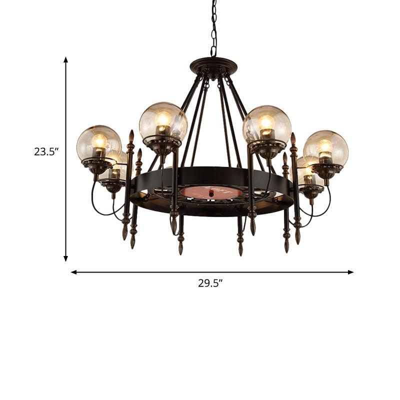6/8 Lights Globe Chandelier Traditional Style Black Metal Pendant Light - Rebooters