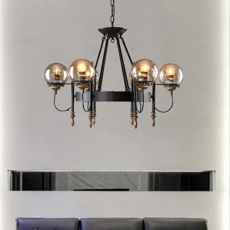 6/8 Lights Globe Chandelier Traditional Style Black Metal Pendant Light - Rebooters