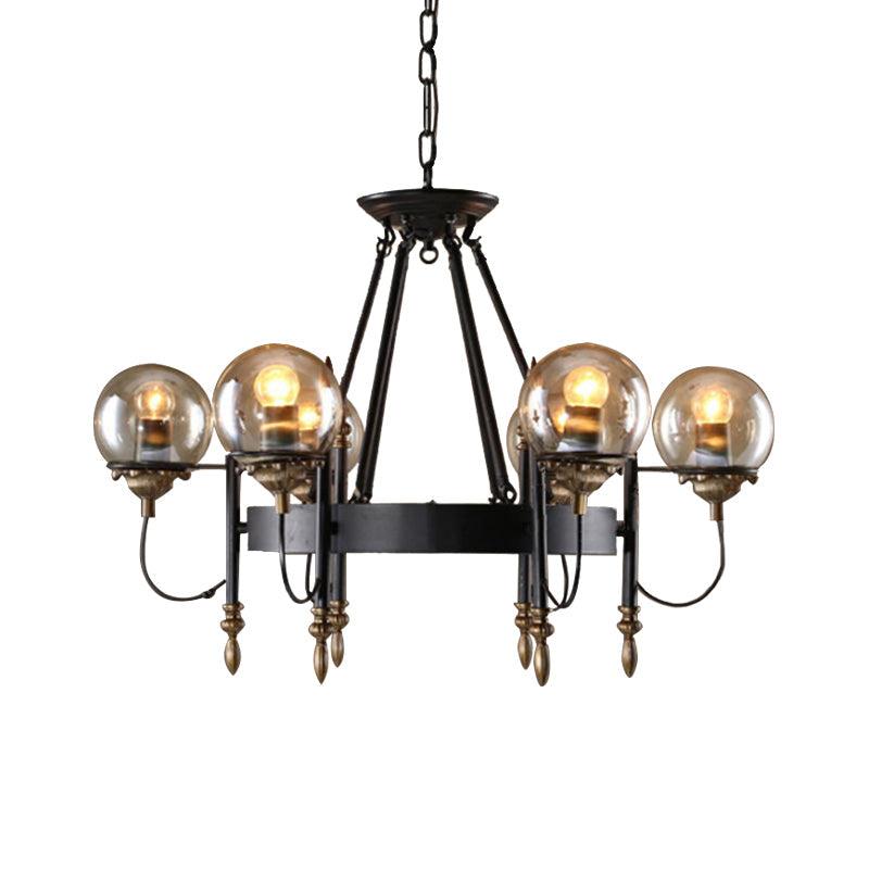 6/8 Lights Globe Chandelier Traditional Style Black Metal Pendant Light - Rebooters