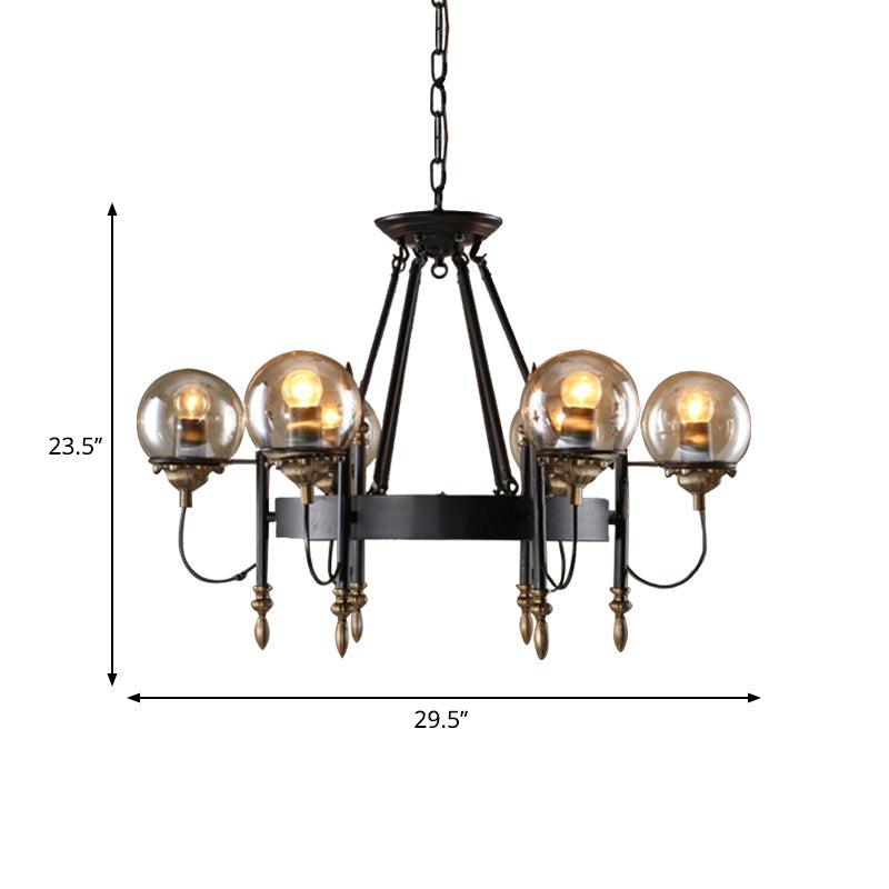 6/8 Lights Globe Chandelier Traditional Style Black Metal Pendant Light - Rebooters