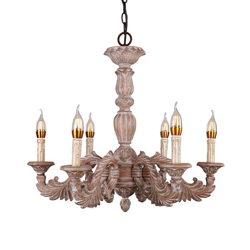 6 Heads Living Room Hanging Chandelier Traditional Brown Ceiling Pendant Light - Rebooters