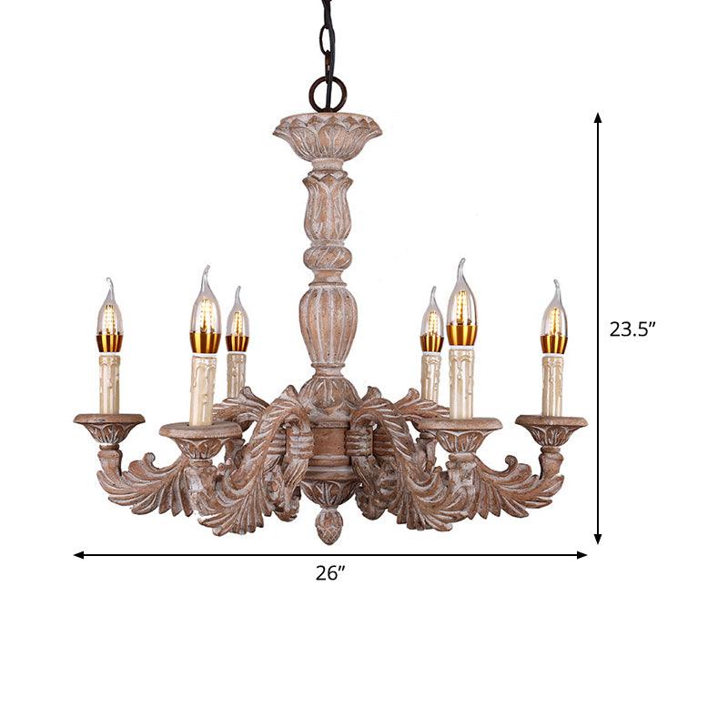 6 Heads Living Room Hanging Chandelier Traditional Brown Ceiling Pendant Light - Rebooters