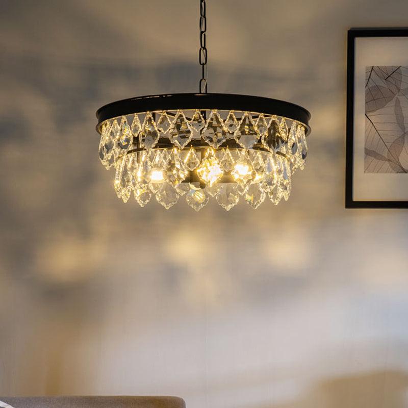 2-Layer Chandelier Light Modern Crystal 3 Heads Black Hanging Lamp Kit - Rebooters