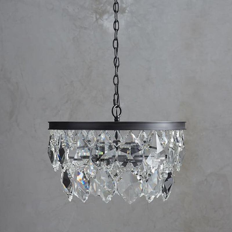 2-Layer Chandelier Light Modern Crystal 3 Heads Black Hanging Lamp Kit - Rebooters