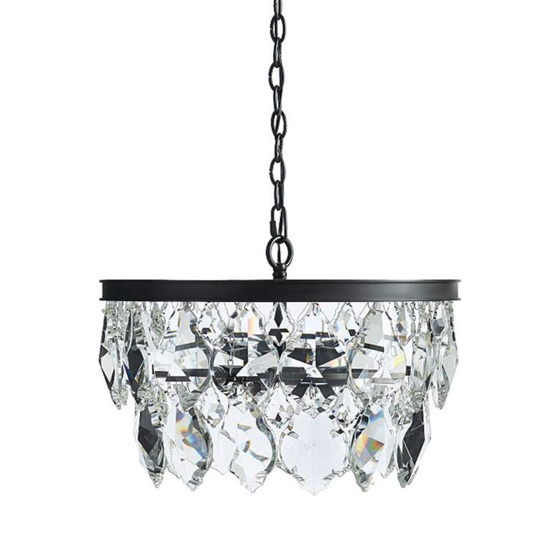 2-Layer Chandelier Light Modern Crystal 3 Heads Black Hanging Lamp Kit - Rebooters