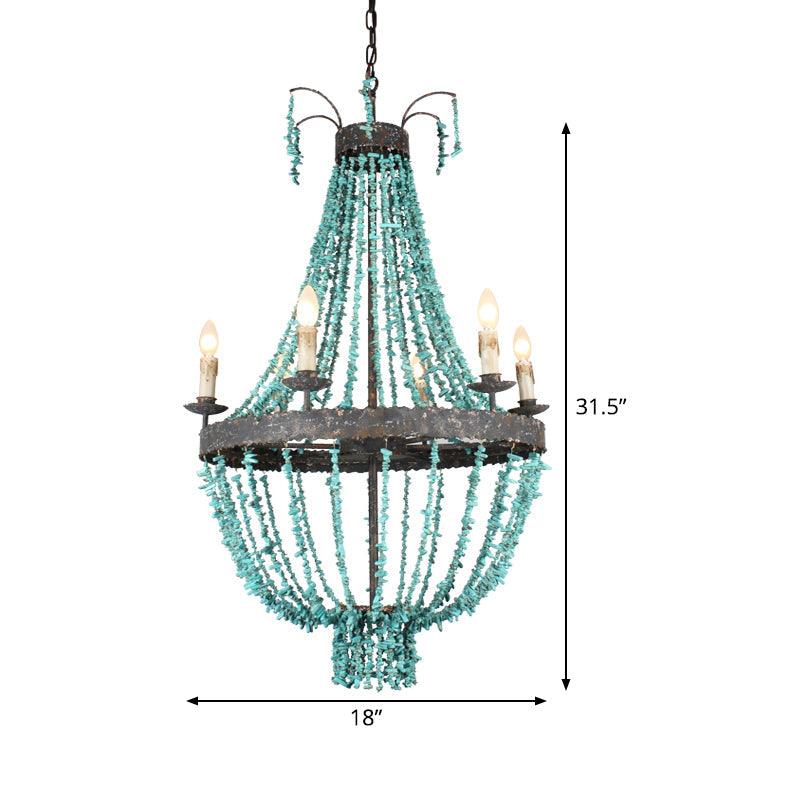 Linear Stone Hanging Chandelier Traditional 6 Heads Blue Light - Rebooters