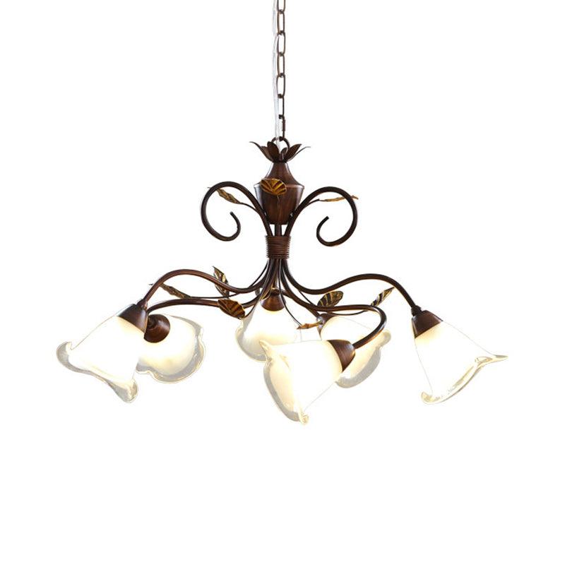 6 Heads Bedroom Hanging Chandelier Contemporary Red Brown Ceiling Pendant Light - Rebooters