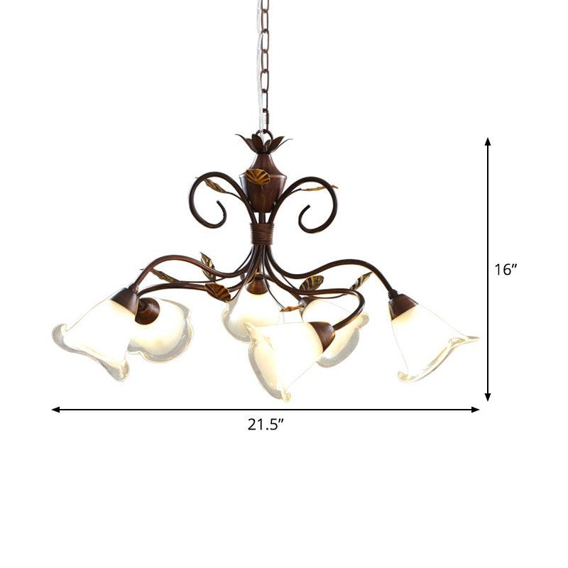 6 Heads Bedroom Hanging Chandelier Contemporary Red Brown Ceiling Pendant Light - Rebooters