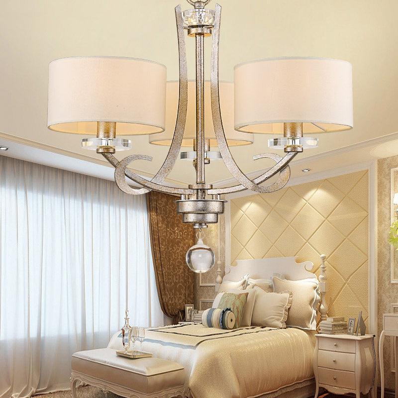 3 Light Pendant Light Classic Drum Fabric Hanging Chandelier in White for Bedroom with Crystal - Rebooters