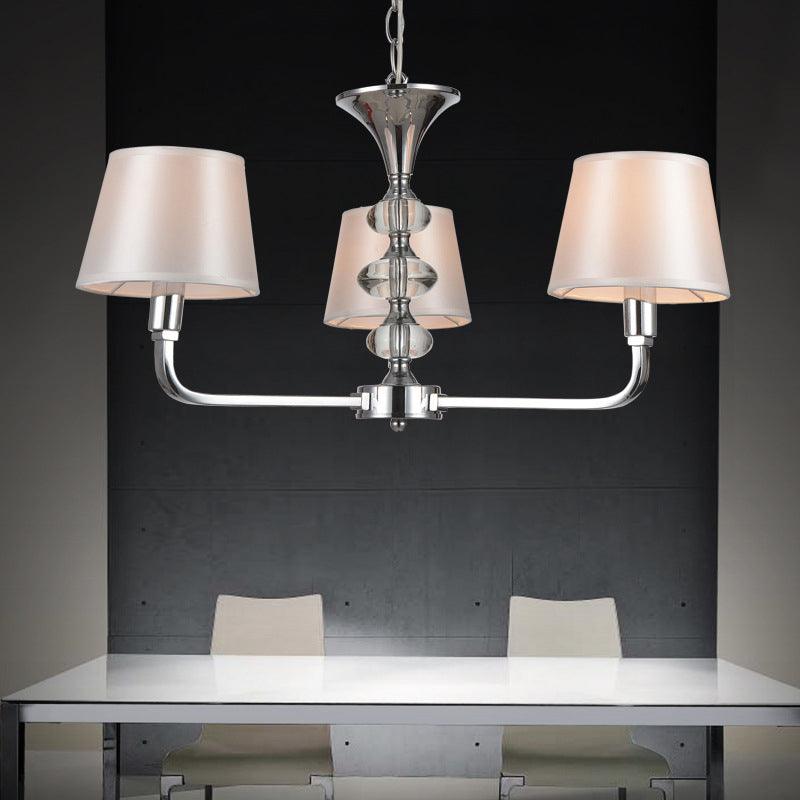 3 Bulbs Tapered Chandelier Light Traditional Beige Fabric - Rebooters