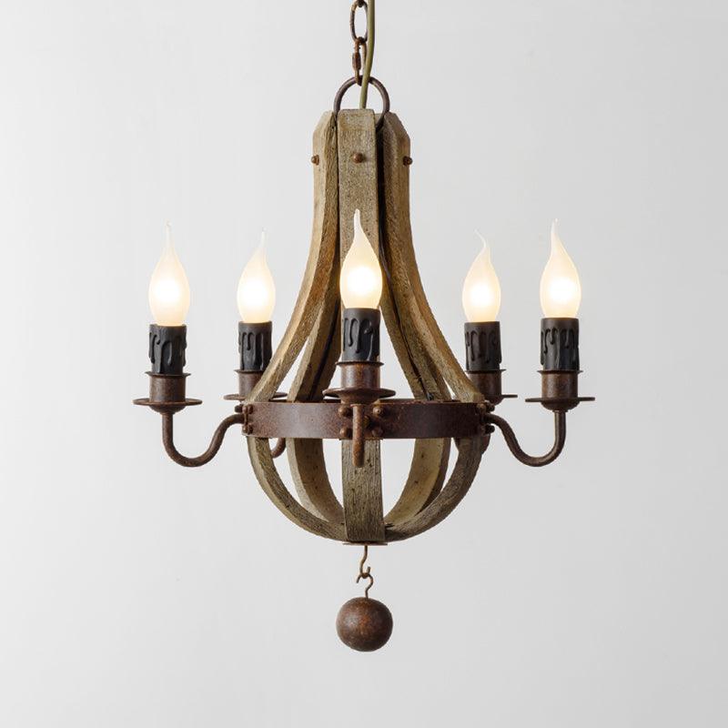 5/6 Lights Chandelier Lighting Fixture Rustic Wine Barrel Wood Hanging Light in Brown - Rebooters