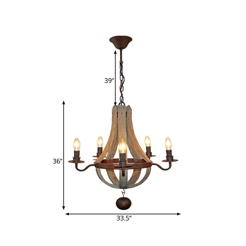 5/6 Lights Chandelier Lighting Fixture Rustic Wine Barrel Wood Hanging Light in Brown - Rebooters