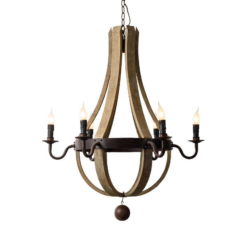 5/6 Lights Chandelier Lighting Fixture Rustic Wine Barrel Wood Hanging Light in Brown - Rebooters