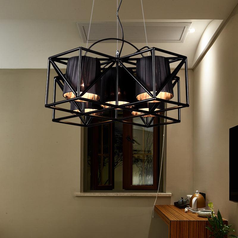5-Bulb Fabric Suspension Light Industrial Black Cylinder Chandelier - Rebooters