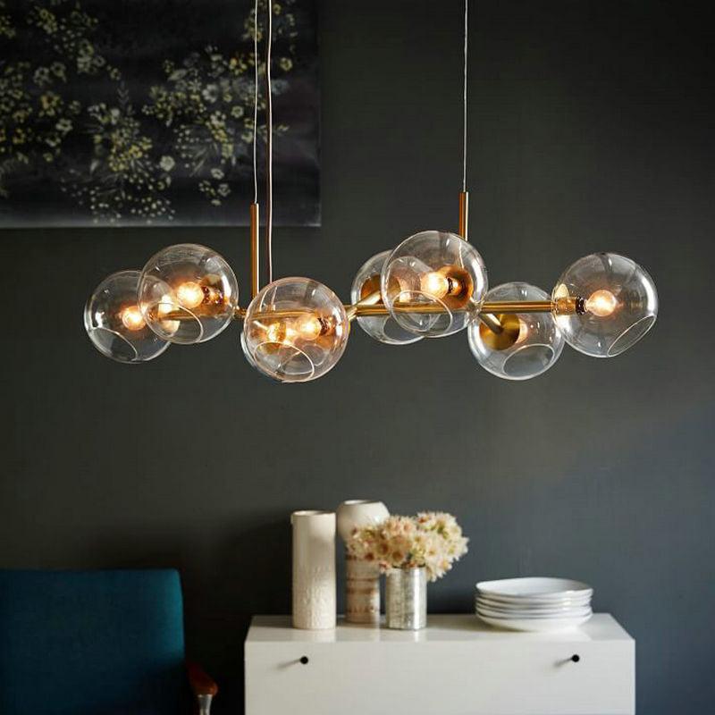 8 Bulbs Ball Island Lamp Clear Smoke Glass Black Gold - Rebooters
