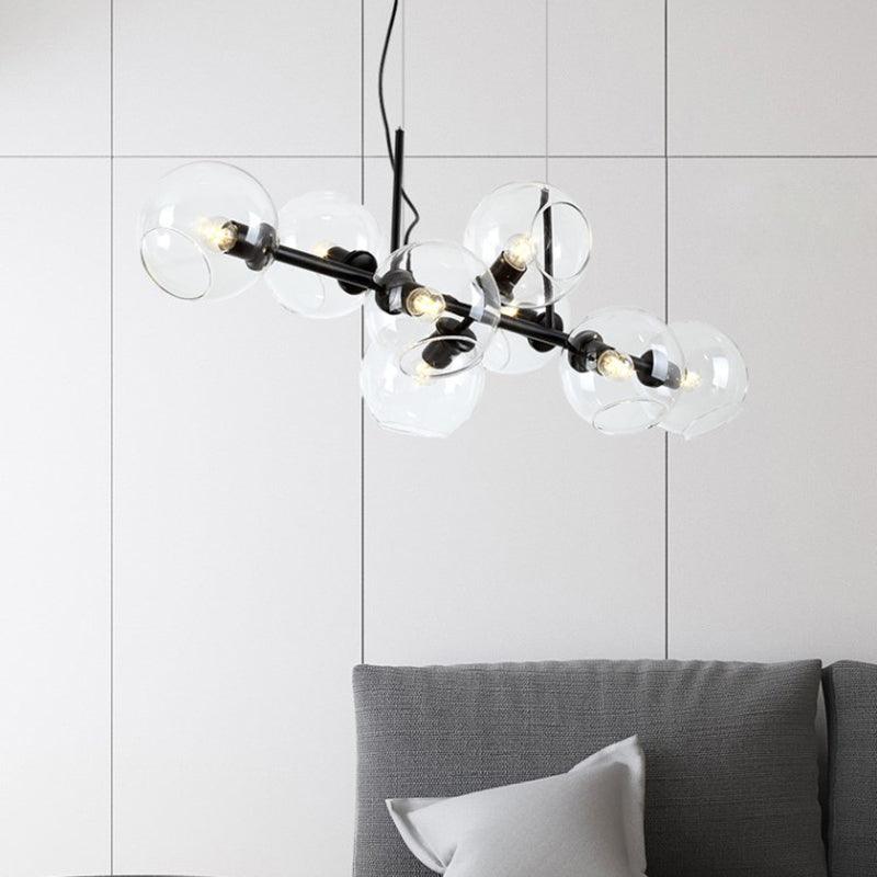 8 Bulbs Ball Island Lamp Clear Smoke Glass Black Gold - Rebooters