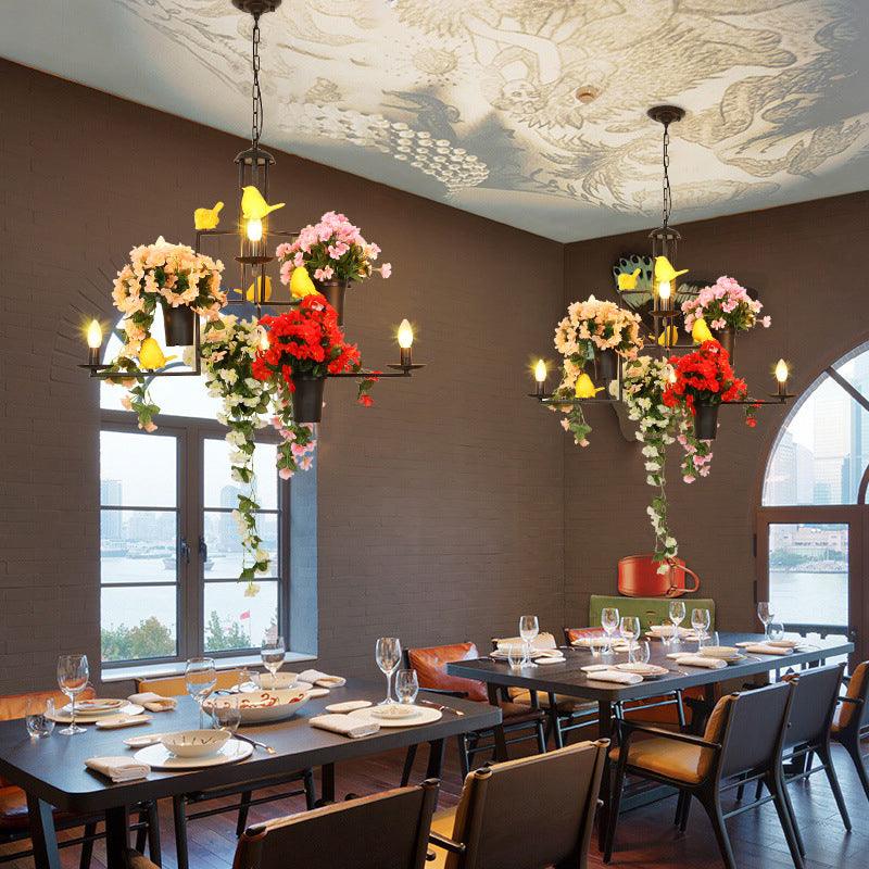 6 Heads Candelabra Suspension Pendant Industrial Black Metal Chandelier - Rebooters