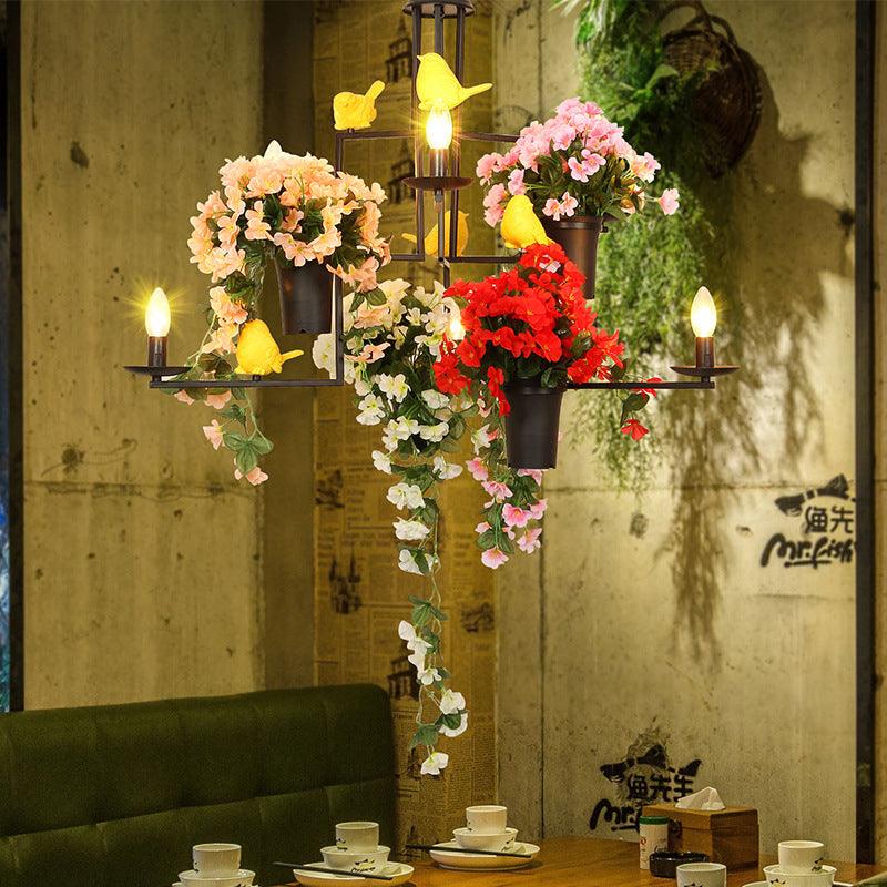 6 Heads Candelabra Suspension Pendant Industrial Black Metal Chandelier - Rebooters