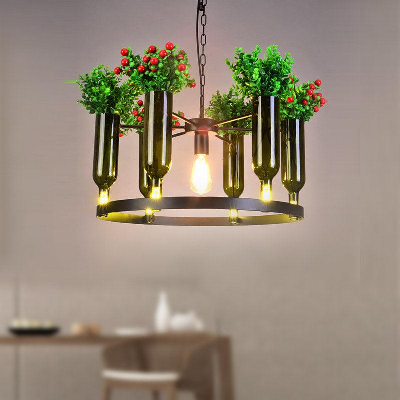 7/10 Heads Round Chandelier Lamp Industrial Green Metal Hanging Ceiling Light with Plant Decoration - Rebooters