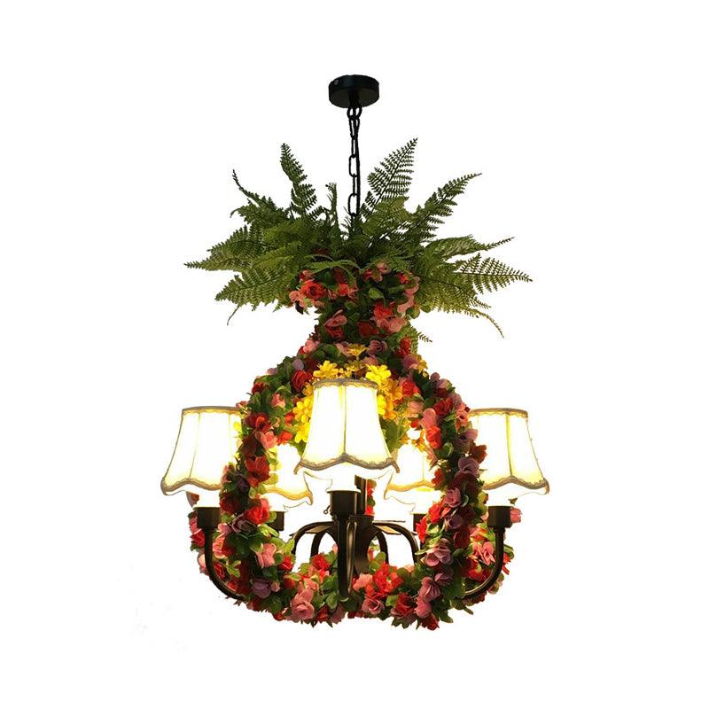 5 Lights Chandelier Lighting Fixture Industrial Flower Fabric LED Hanging Lamp in Black - Rebooters