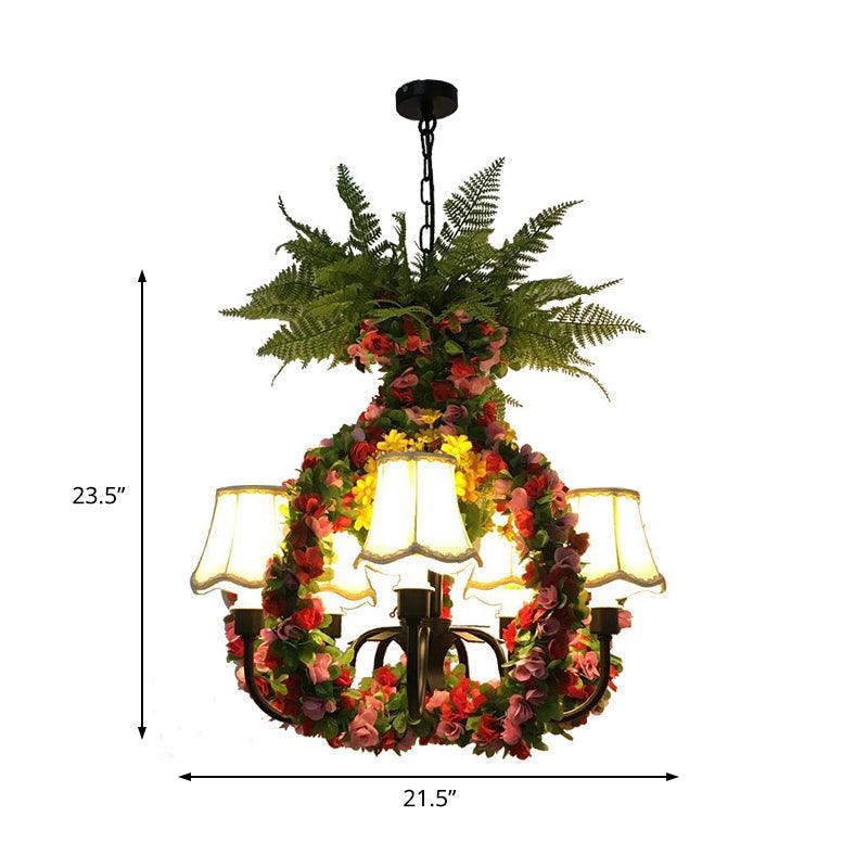 5 Lights Chandelier Lighting Fixture Industrial Flower Fabric LED Hanging Lamp in Black - Rebooters