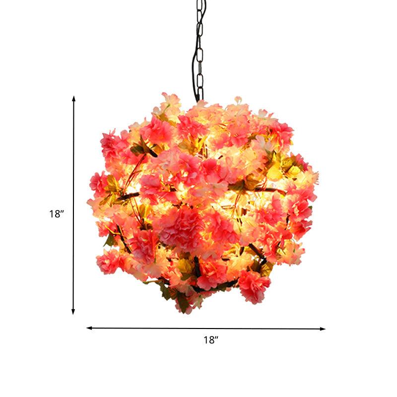 Ball Restaurant Chandelier Light Industrial Metal 4 Bulbs Pink LED Hanging Lamp - Rebooters